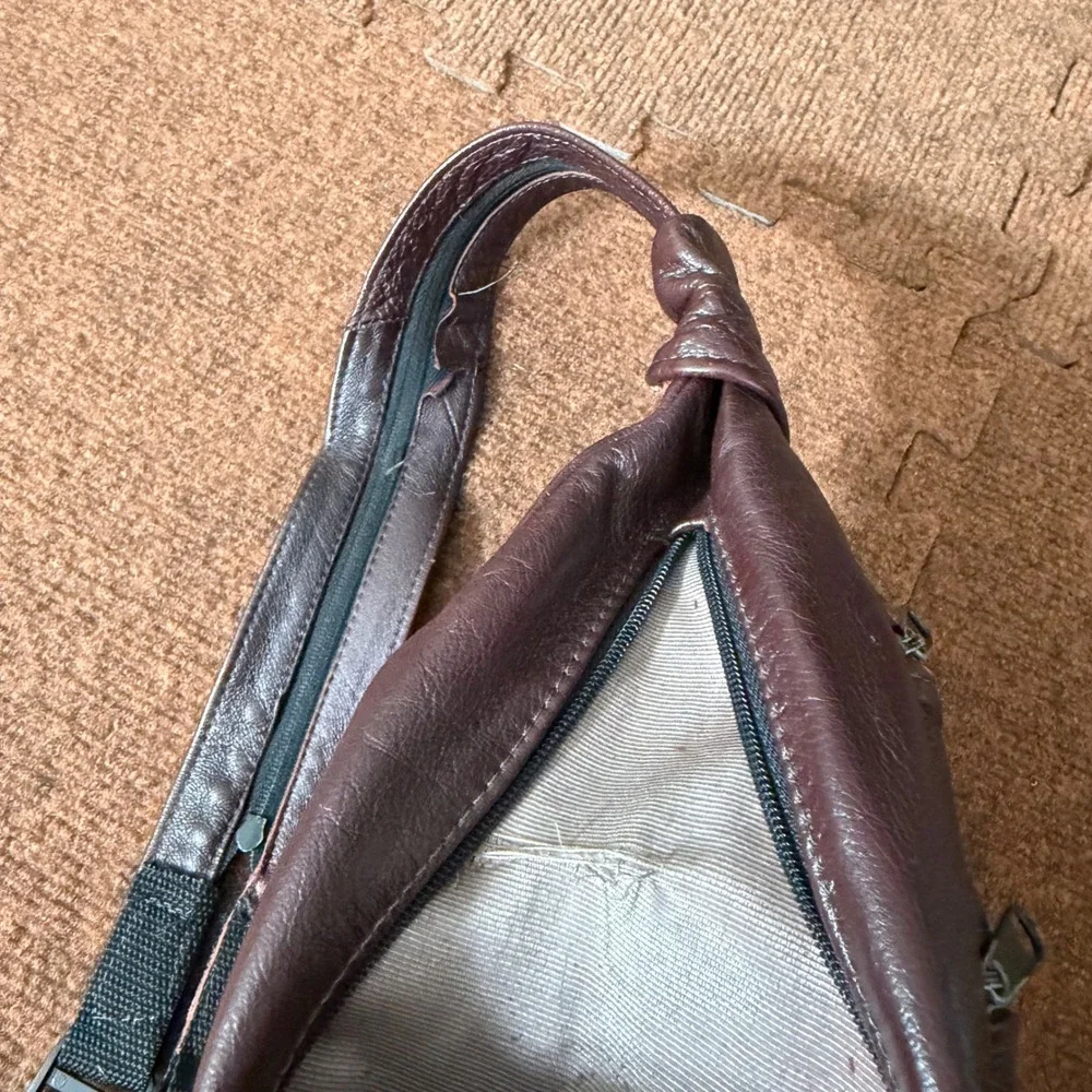 Unbranded Genuine Leather Sling Backpack Brown Convertible Crossbody Bag Mexico